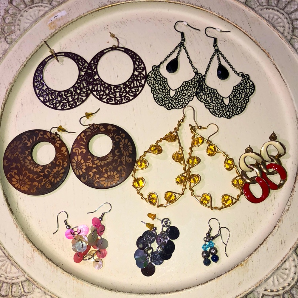 Set of 8 Pairs of Fashion Hoop and Dangling Earrings